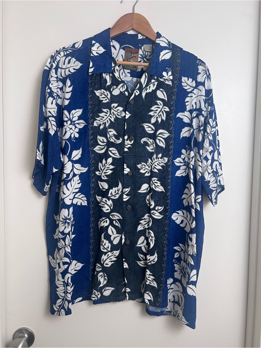 Pineapple Connection Hawaiian Camp Shirt Blue Rayon Floral Aloha Large